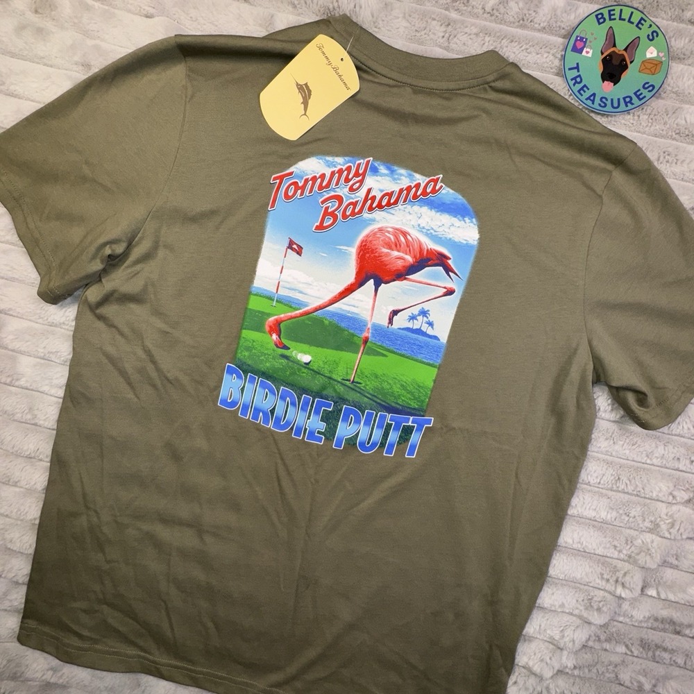Tommy Bahama Shirt Men's Small Birdie Putt Flamingo Golf Tea Leaf Green NEW